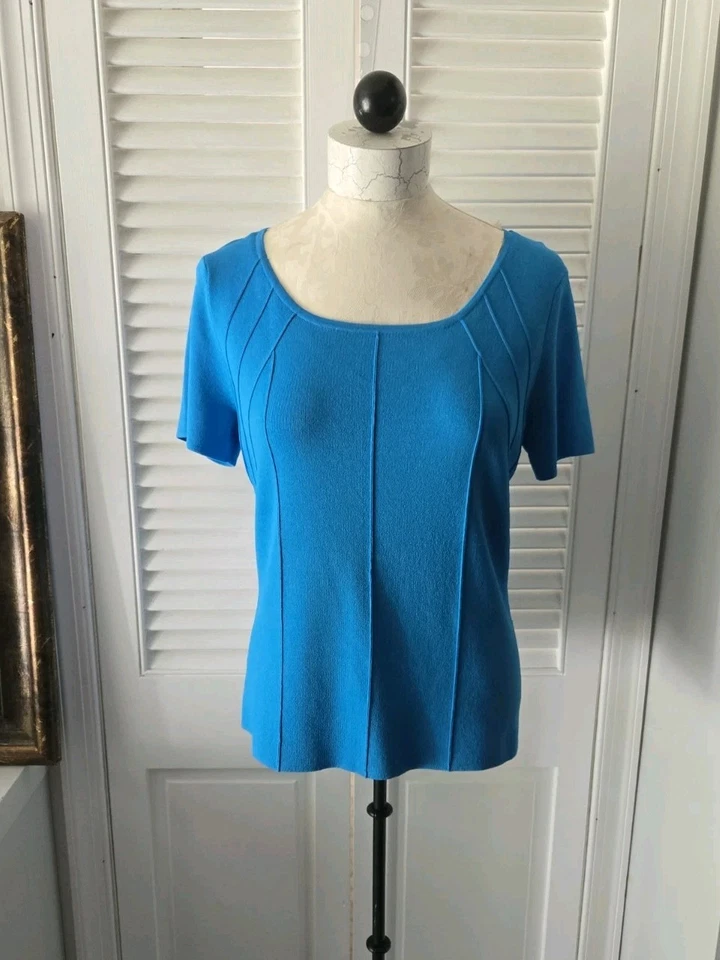 Suéter Top Spenser Jeremy Azul Cuello Redondo Tejido Elástico Clásico Chic Para Mujer’s Foto 2 de 4