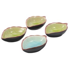 4 Piezas Mini Bandeja de Postres Platos de Cerámica Colores Surtidos Patrón de Hojas Uso en Cocina