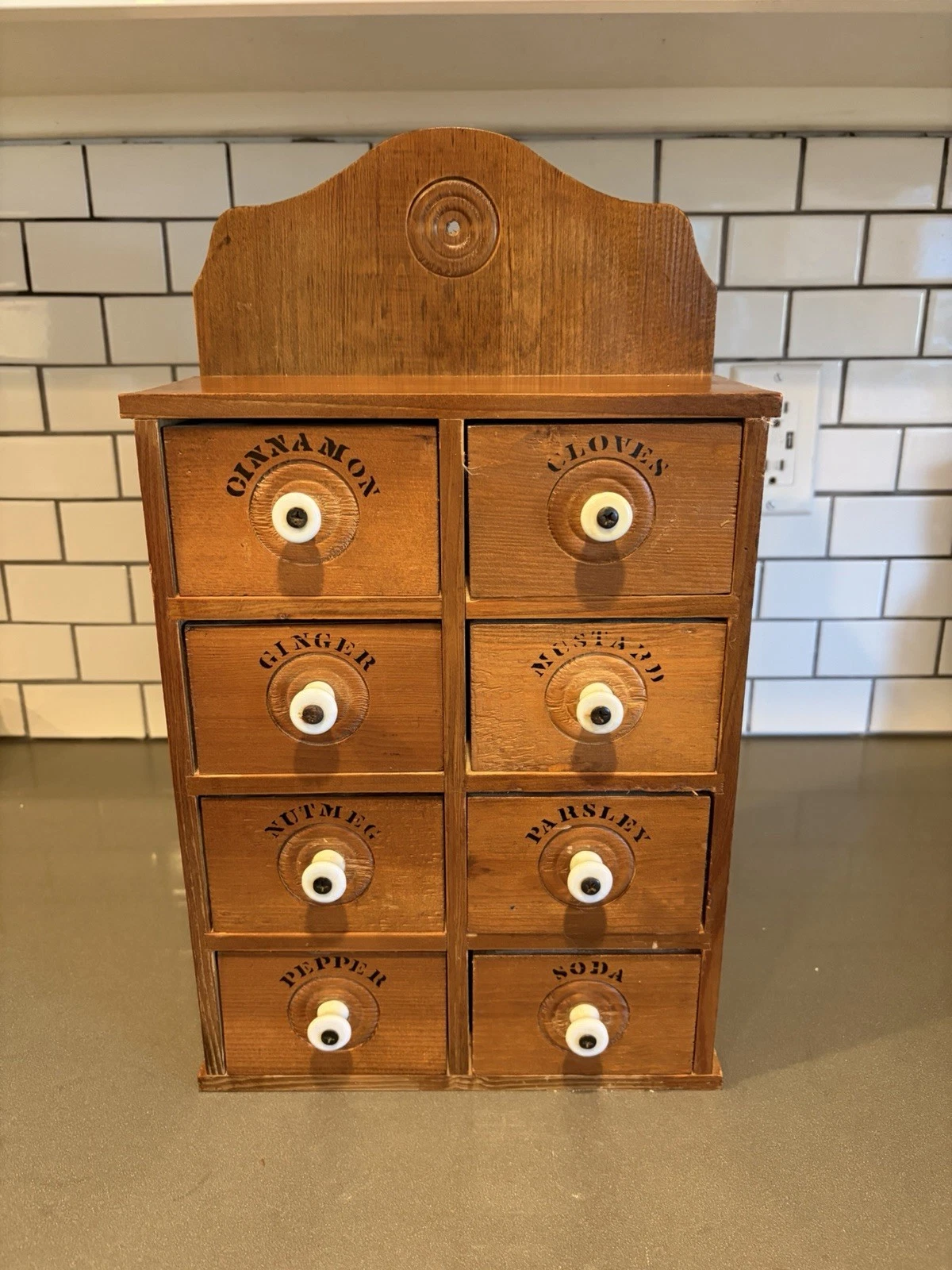 Antique Wooden 8-Drawer Spice Box Cabinet Primitive Apothecary Chest CottageCore