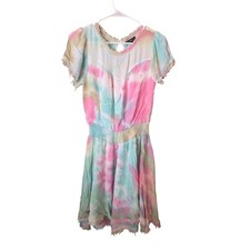 Fate Tie Dye Midi Dress M Womens Multicolor Short Sleeve Fringe Hem Boho