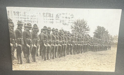 Vintage Postcard 1916 WW1 era Military Army Soldiers Standing in Formation