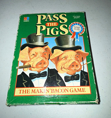 Pass the Pigs Reise Würfelspiel 1984 komplett 2+ MPN 4595GB12 Milton Bradley