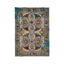 5'x7'1" Ivory Colorful Polonaise Broken Design Wool-Silk Hand Knotted Rug 92074