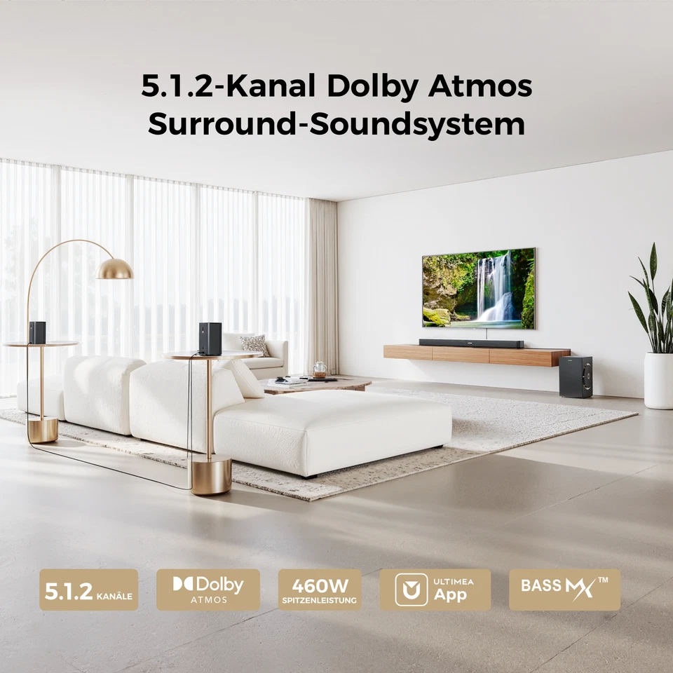 ULTIMEA 5.1.2 Dolby Atmos Soundbar mit Subwoofer & Surround-Lautsprechern für TV - Bild 3 von 4