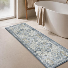 Memory Foam Bathroom Runner Rug 72"x24" Non Slip Washable, Blue