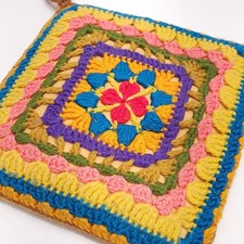 Vintage 12x12 Crocheted Flower Throw Pillow 70's Cushion Cottagecore
