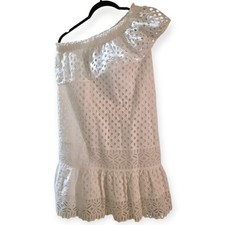 Tory Burch White Zoe Eyelet One Shoulder Feminine Mini Dress In Women's Size 2.