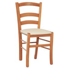 Sedia legno venezia color ciliegio con seduta similpelle imbottita beige