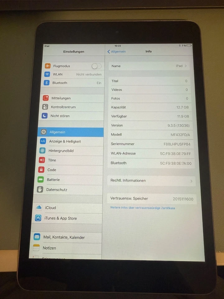 APPLE IPAD MINI 1. Generation A1432 12GB WiFi Space Grey - Bild 2 von 3