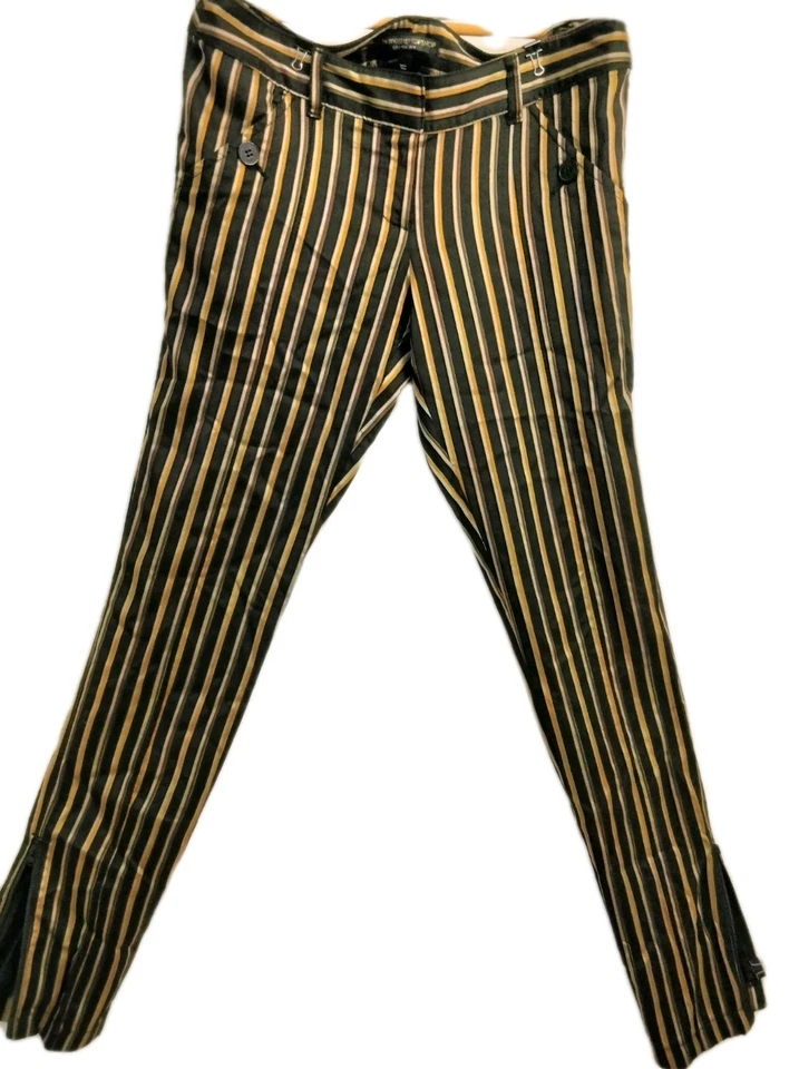 PANTALÓN CIGARRILLO NUEVO SIN ETIQUETAS KATE MOSS TOPSHOP DORADO BRONCE NEGRO RAYAS METÁLICAS TALLA 6 Foto 4 de 4