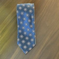 ERMENEGILDO ZEGNA Blue With Geometric Diamond  Floret Woven Silk Made In Italy