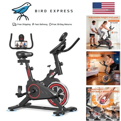 Indoor Exercise Bike Stationary with Silent Belt Drive, Adjustable Seat & LCD