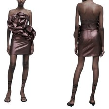 Zara mini Bronze metallic flower dress with open Criss cross back Size XS NEW