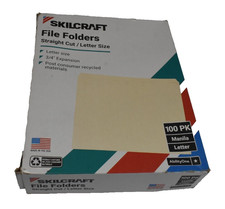 Skilcraft Letter Size File Folders 100 Pack Straight Tabs Letter Size Manila