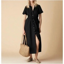 J Crew Cerise Shirt Dress 14 Black NWT CN409 J.Crew Midi Travel Resort Button