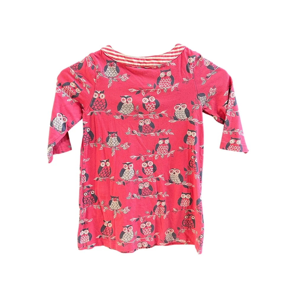 Mini Boden Owl Tunic Dress Pockets Striped Details 100% Cotton Size 7-8Y - Image 2 of 4