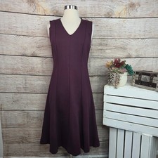 Ann Taylor Plum Purple V-Neck Fit and Flare Midi Dress Sleeveless Size 6