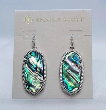 New Kendra Scott Elle Silver Drop Earrings In Abalone Shell