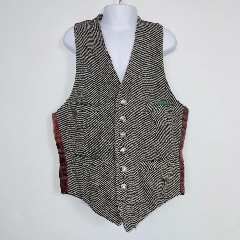 Chaleco Vintage Niños S Negro Blanco Tweed Chevron Chaleco Sin Mangas Foto 2 de 4