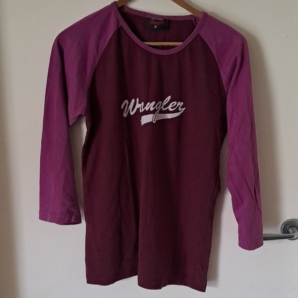 Wrangler Women’s Purple/Maroon Raglan 3/4 Sleeve Logo T-Shirt Cotton Size 14