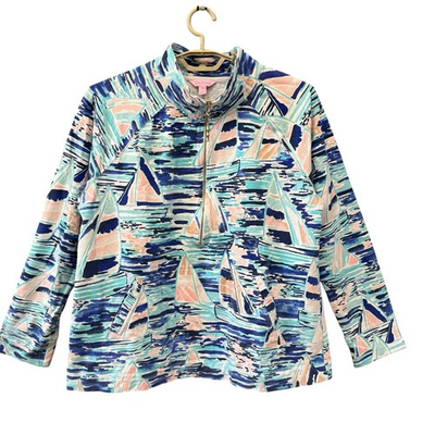 #ad Lilly Pulitzer Skipper Popover Pier Pressure Print 1 2 Zip Pullover Women’s XL $49.99