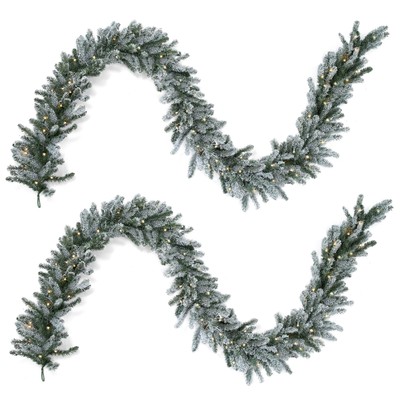Papyrus 2 Pack of 9 ft Pre-Lit Frosted Blue Spruce Garland, Artificial, Warm ...