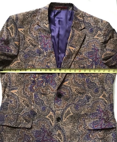 Alan Flusser Blazer Sport Coat Mens XL Tan Purple Paisley Corduroy Jacket - Picture 8 of 13