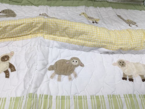 Pottery Barn Kids Crib Quilt Cottontail Friends  53x34 Unisex Green Yellow Bunny - Picture 5 of 9