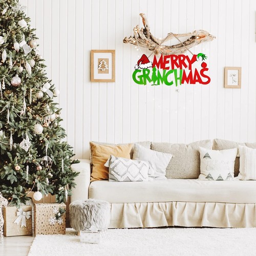 Merry Grinchmas Door Hanging Sign Christmas Decoration Wall Holiday Decor - Picture 3 of 7