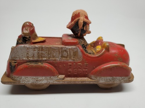 Vinitage Antique Sun Rubber Mickey Mouse Fire Department Ladder Truck Toy - Picture 4 of 14