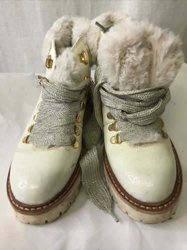 Intrend Shearling Fur Lace up Military Women's Ivory Ankle Booties Size 35 - Picture 4 of 12