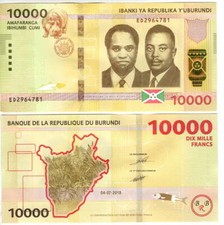 BURUNDI 10000 Francs UNC Hippo Banknote (2018) P-new Prefix ED Paper Money