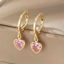 Golden Fashion Shiny Pink Rhinestone Heart Drop Earrings Jewelry Women Gift New