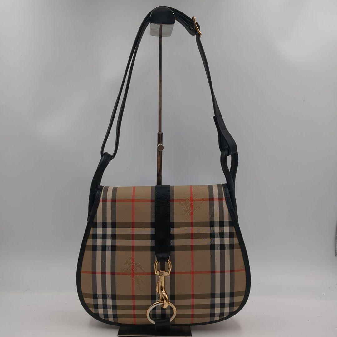 BURBERRY Shoulder Bag Nova Check Shadow Horse beige leather Authentic