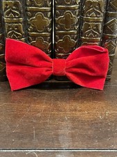 Ormond Vintage Clip On Bow Tie 4.8 Length , Red Velvet Bow Rust Resist
