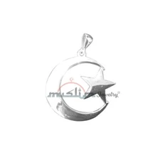 Small Sterling Silver Casted Crescent Moon Star Islamic Muslim Pendant Jewelry