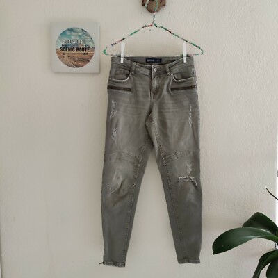 Zara Basic Moto Skinny Jeans Distressed Zip Ankle Cropped Grunge Size 4 X 27''