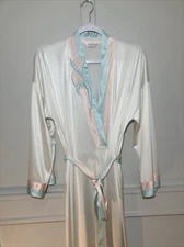 Vintage Vanity Fair Long Robe Pink Blue Ivory Belt Dressing Housecoat Size M