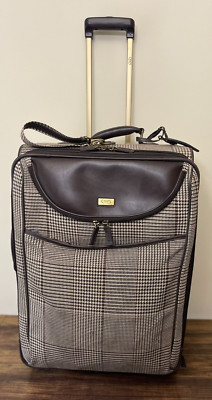 Vintage Chaps Polo Ralph Lauren Suitcase Canvas Leather Brown Houndstooth 26 