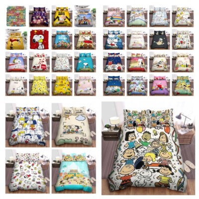 Peanuts Bettwäsche-Sets weicher Bettbezug Comic Schlafzimmer Dekor S/D/Q/K Snoopy Bettset