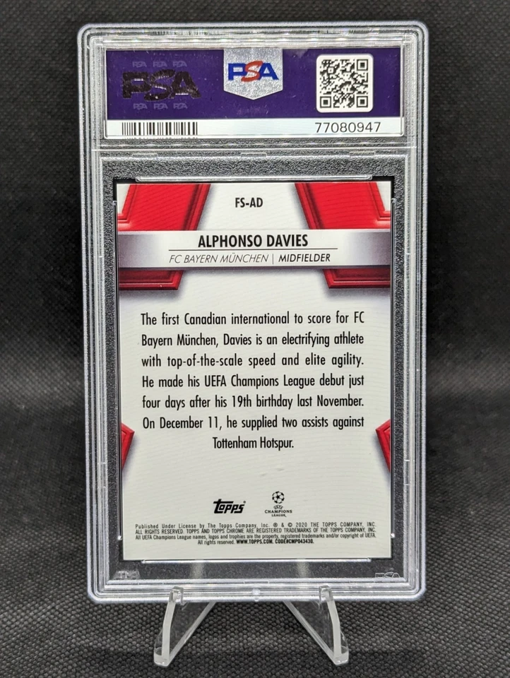 2019 Topps Chrome Sapphire UCL Alphonso Davies Green Future Stars /75 PSA 9 - Image 3 of 3