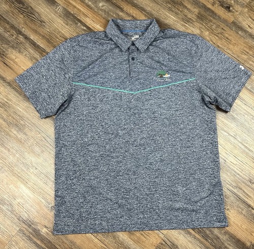 Under Armour Polo Shirt Men's XL Blue Heather Grand Hotel Logo Golf EUC Stretch - Picture 2 of 10