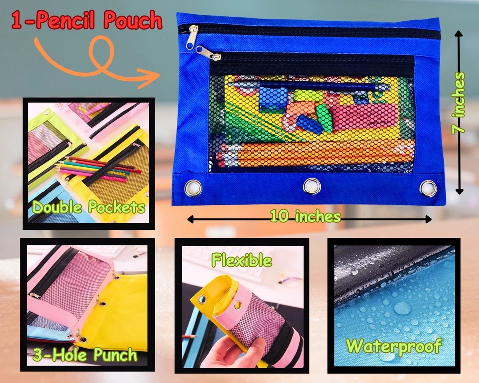 Juego escolar de crayola con cremallera de malla bolsa de lápiz aglutinante de 3 agujeros conjunto estacionario puro Foto 2 de 4