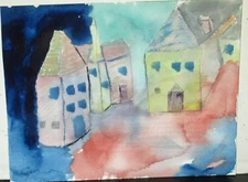 HRT COLORFUL STREET SCENE ORIGINAL WATERCOLOR LANDSCAPE PAINTING 2006