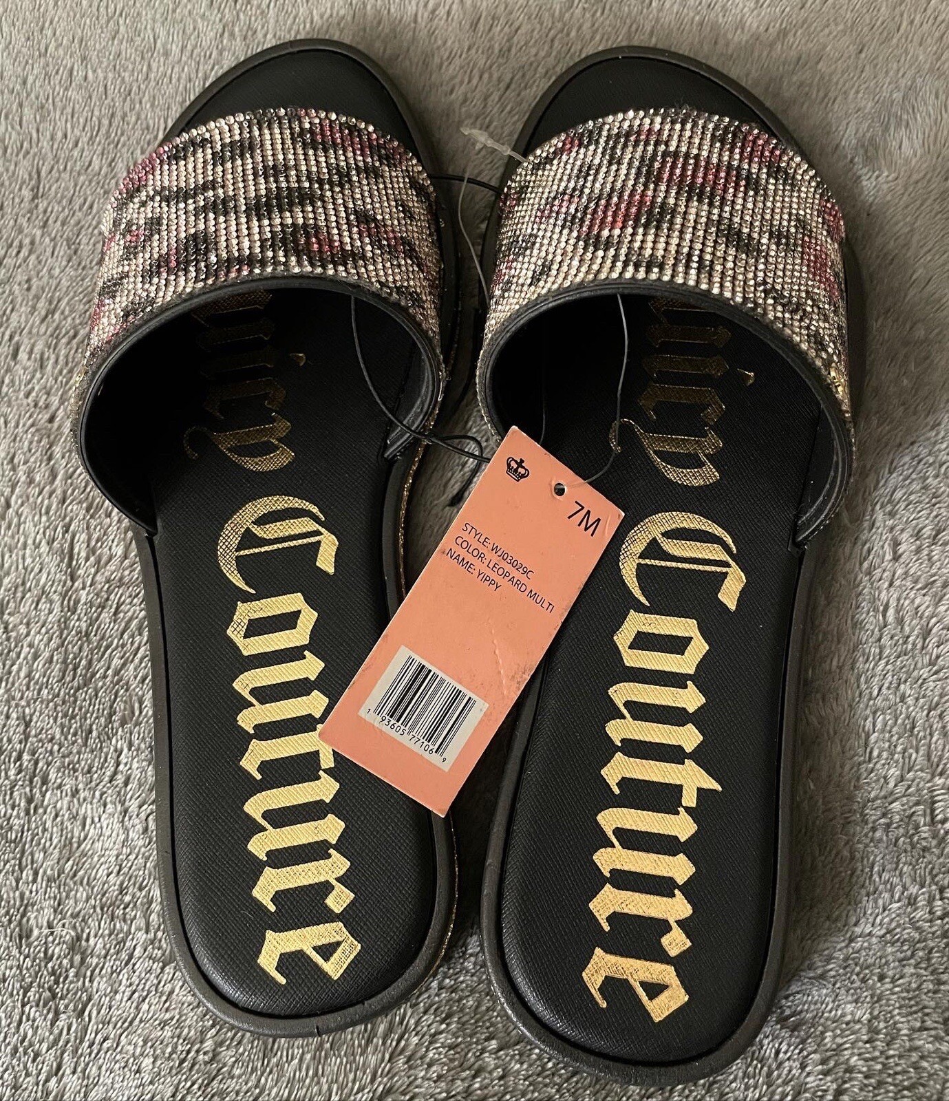 Juicy Couture Yippy Leopard Rhinestone Slides Women's 8 Bling Sandals | eBay
