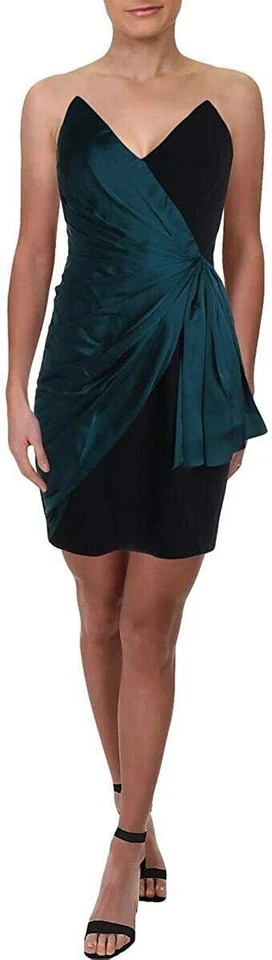 Jill Jill Stuart Womens Two Tone Side Wrap Mini Dress Black & Hemlock Size 4 - Image 2 of 3