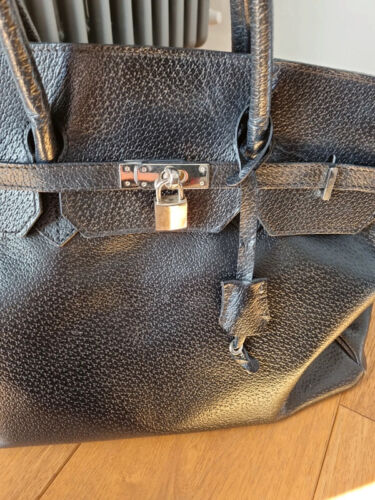 borsa vera pelle nera serratura lucchetto borsetta a mano artigianale - Foto 8 di 12