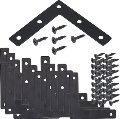 Joyangy 20pcs Black L Flat Shape Braces Corner Bracket 80x80 mm Decorative Corne