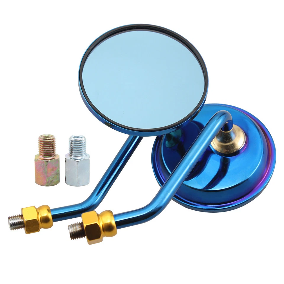 Pair Blue Motorcycle Round Rear View Rearview Side Mirrors Fits For Yamaha Honda - Image 2 of 4