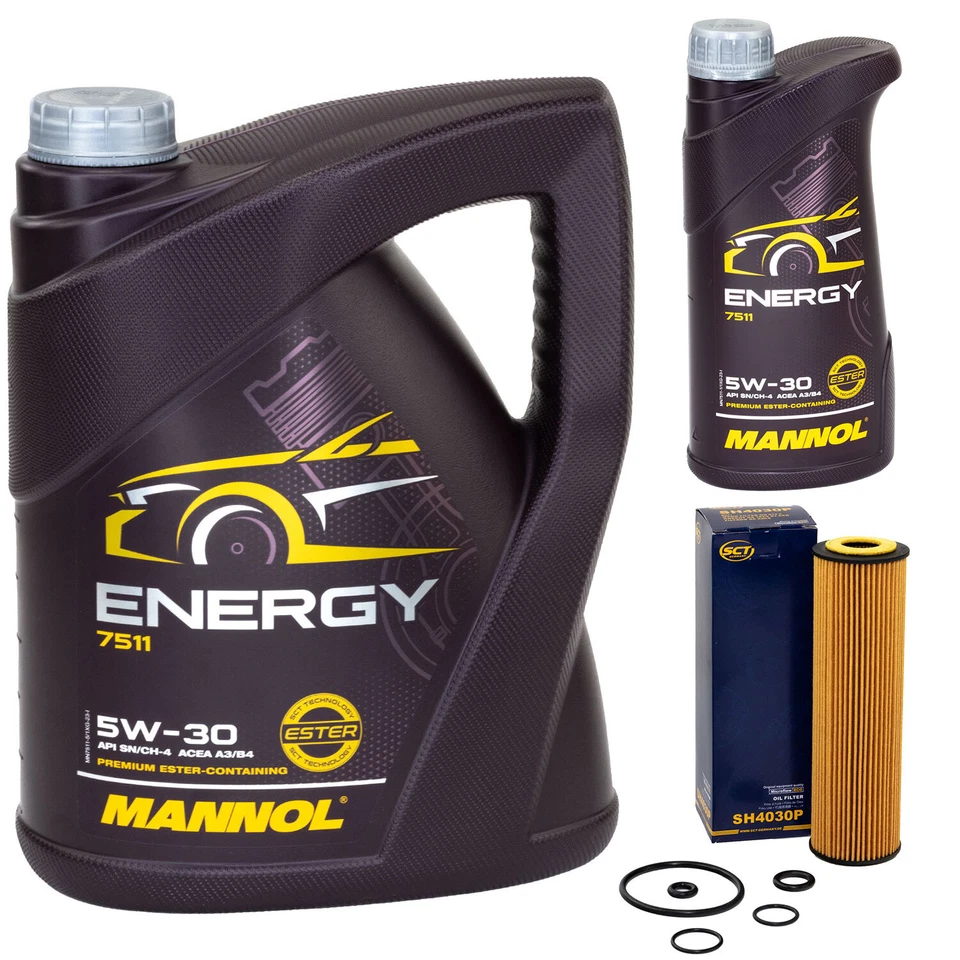 Motoröl Set MANNOL Energy 5W-30 6 Liter + Ölfilter für Mercedes C-Klasse CLK